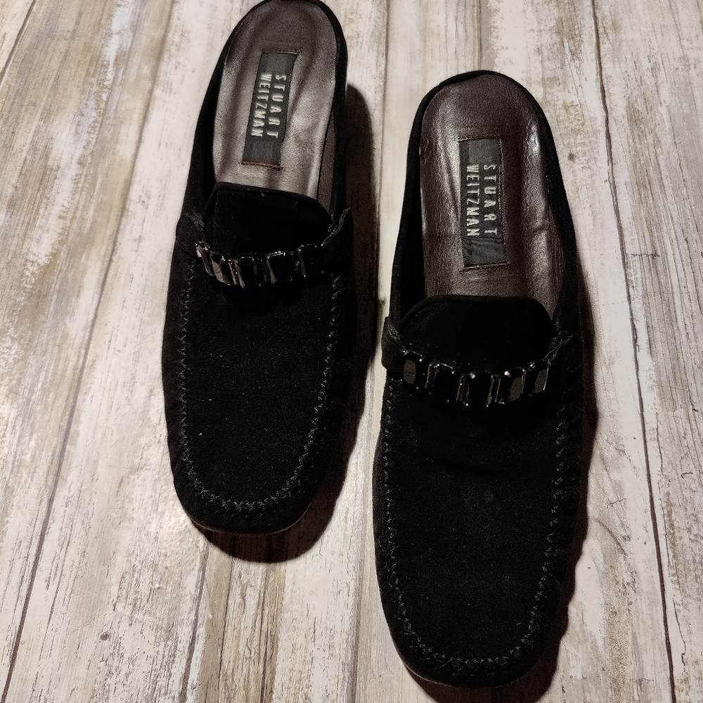 Stuart Weitzman Black Suede Mules